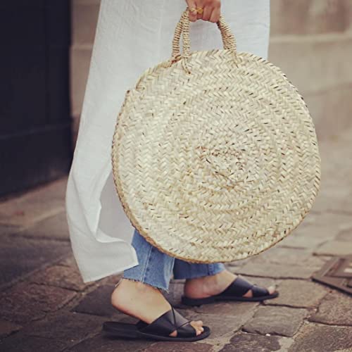 FRENCH BASKET round straw basket with leather handles_41GL8hmQ35L