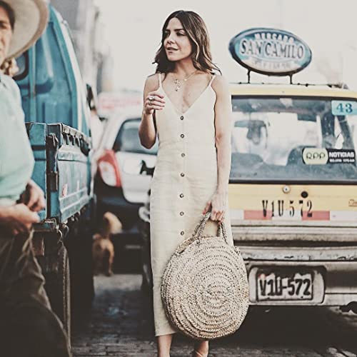 FRENCH BASKET round straw basket with leather handles_51tx7wYSmDL