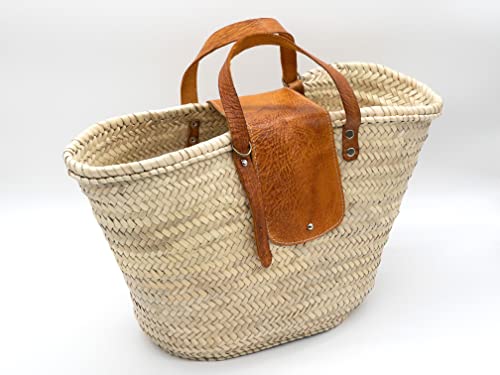 FRENCH BASKET straw bag with leather handles beach bag_41UyCIhwXeL