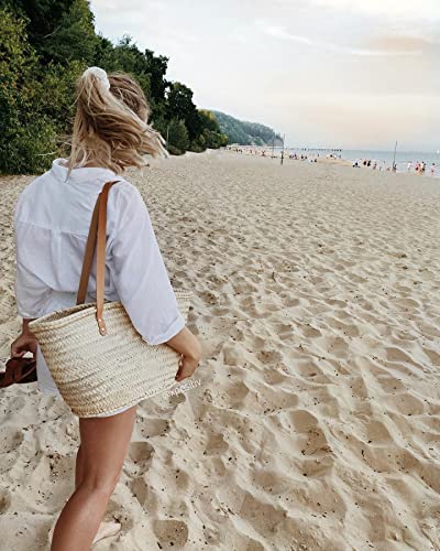 FRENCH BASKET straw bag with leather handles_51731tNKt5L