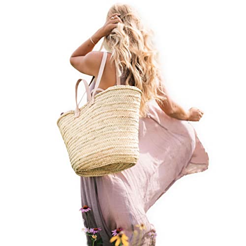 FRENCH BASKET with double flat leather handles_41CaHDW+pCL