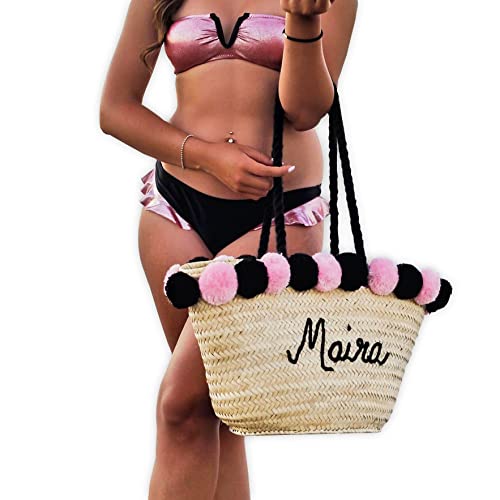 Personalized FRENCH BASKET straw bag with long handles_41ph5IgcxlL
