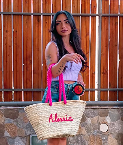 Personalized FRENCH BASKET straw bag with long handles_51pm+gwWHAL